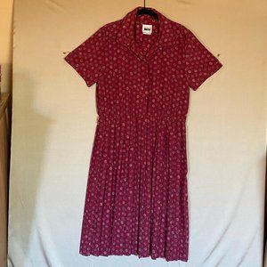1980s Does 1940s Magenta Dress With Scalloped Edge Collar
